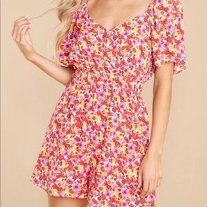 Feel Like Moving Red Multi Floral Print Romper
